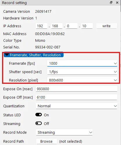 Framerate, Shutter, Resolution